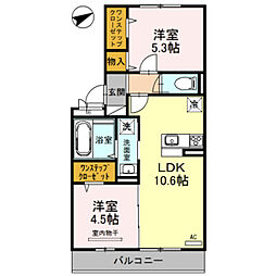 プラージュ　sakigake 2階2LDKの間取り
