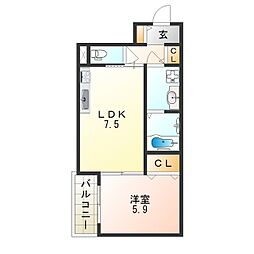 クリエオーレ照ヶ丘1 1LDKの間取図画像