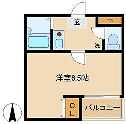 第45シンエイビル 2階1Kの間取り