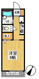 サニーフラットM2 1Kの間取図画像