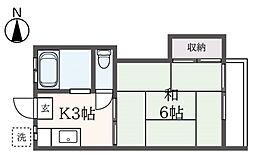 スカイライト 2階1Kの間取り