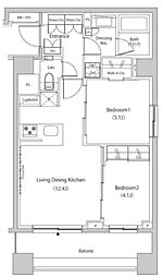 ザ・パークハビオ目黒プレイス 8階2LDKの間取り