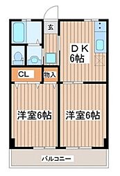 仁幸マンション 4階2DKの間取り