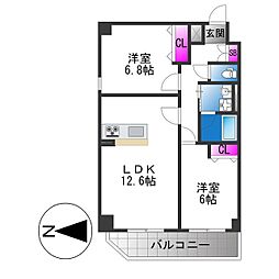 仮)BADGE大道 2LDKの間取図画像