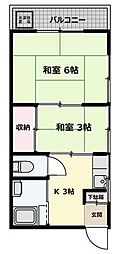 小足立荘 2階2Kの間取り