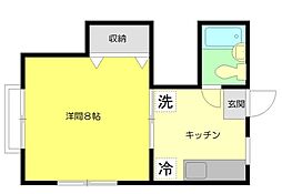 ニチユウサンハイツD棟 2階1Kの間取り