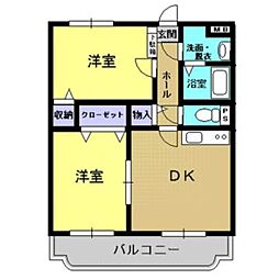 フローラルHill 2DKの間取図画像