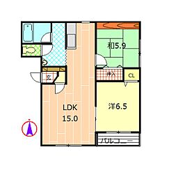 Cozy葉月 2LDKの間取図画像