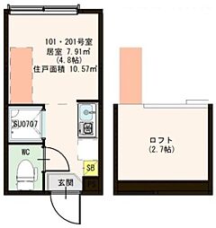 ハーモニーテラス仲宿4 ワンルームの間取図画像