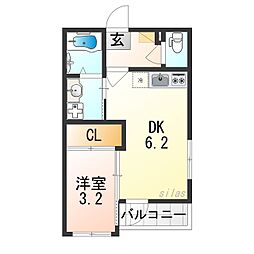 ハーモニーテラス住吉II 3階1DKの間取り