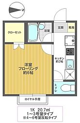 グラン・アルブルB 1階1Kの間取り