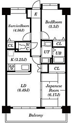 ラフィネ立川 2階2LDKの間取り