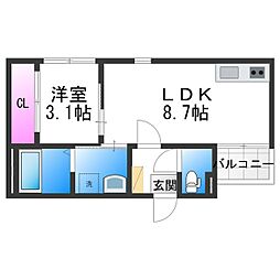 ニューバッツ 1LDKの間取図画像