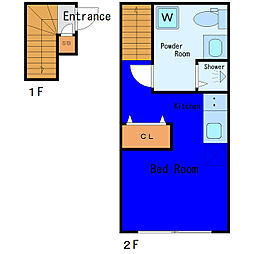 京急本線 大森町駅 徒歩10分の賃貸アパート 2階ワンルームの間取り