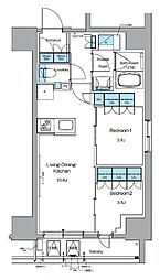 ルフォンプログレ上野御徒町 7階2LDKの間取り