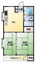 青葉マンション2号館 2DKの間取図画像