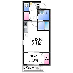 ジーメゾン高石羽衣 2階1LDKの間取り