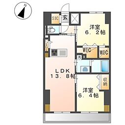 JR阪和線 和歌山駅 徒歩7分の賃貸マンション 9階2LDKの間取り