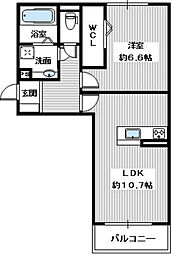 南海高野線 金剛駅 徒歩13分の賃貸アパート 2階1LDKの間取り