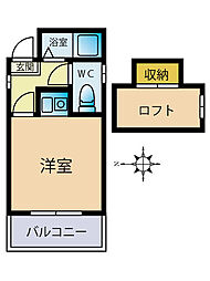 アーデンハイム下原 1階ワンルームの間取り