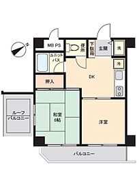 オークヒルズ相武台 2DKの間取図画像