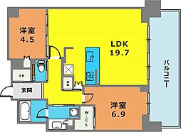 ベイシティタワーズ神戸WEST 7階2LDKの間取り