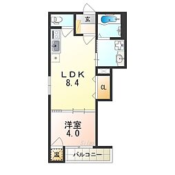 DOAHN長瀬 1LDKの間取図画像