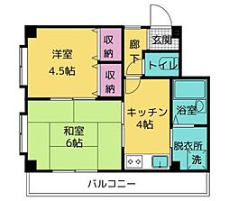 ヴィレッヂ若葉 2Kの間取図画像