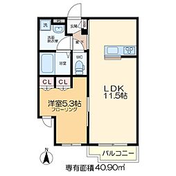 プラネッツ 2階1LDKの間取り