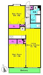 ロイヤルパーク多摩川 2LDKの間取図画像