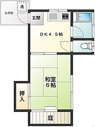 山口方 1階1DKの間取り