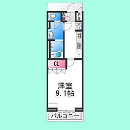 クレシア 1階1Kの間取り