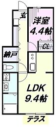 アジュールC 1階1LDKの間取り