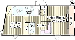 西馬込テラスコート 1LDKの間取図画像