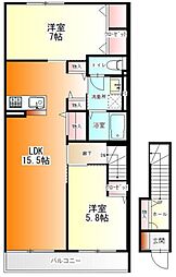 横浜市瀬谷区橋戸2丁目アパート 2LDKの間取図画像