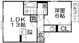 エストコリーヌI番館 2階1LDKの間取り