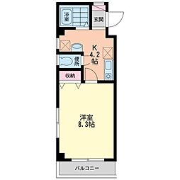 パーシモンズ・ガーデン 3階1Kの間取り