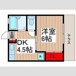 プランドール松戸 1階1DKの間取り
