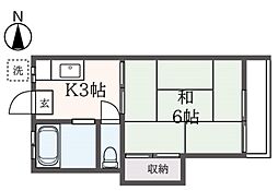 スカイライト 2階1Kの間取り