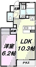 シャンティ 1階1LDKの間取り