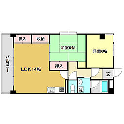 サンコート桟橋南 2LDKの間取図画像