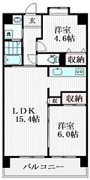 コーポレート船堀 8階2LDKの間取り