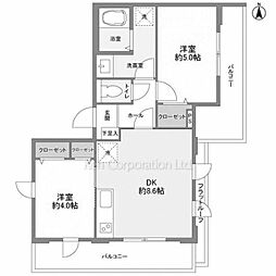 Peabody Homes Nakano 2DKの間取図画像