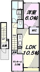 桔梗 2階1LDKの間取り
