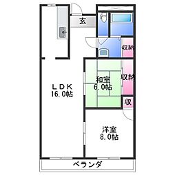 プレゼンス西浜 1階2LDKの間取り