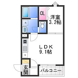 松原市高見の里2丁目アパート 1LDKの間取図画像