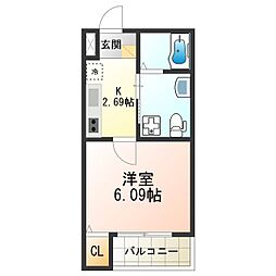 comodo 1Kの間取図画像
