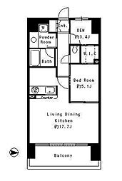 パークキューブ東品川 2階1LDKの間取り