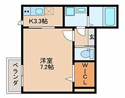 アイリスハイツ上福岡 1階1Kの間取り
