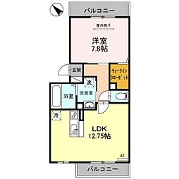 ペルル・ドミール 2階1LDKの間取り
